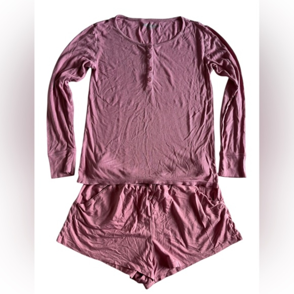 Tommy John Dusty Rose Long-Sleeve Henley Top & Shorts Sleep Set
